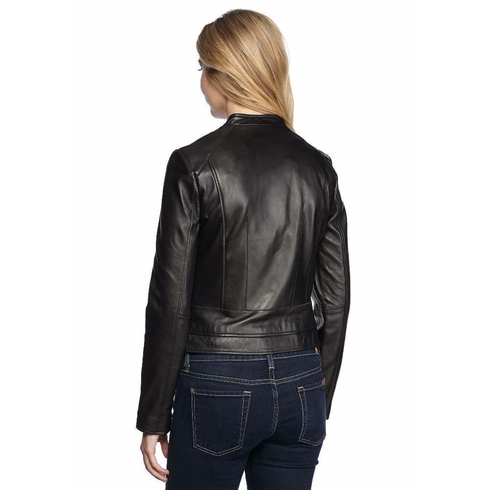 New! ANDREW MARC New York Women's Black Moto Biker Leather Jacket Full Zip Small - Picture 2 of 7